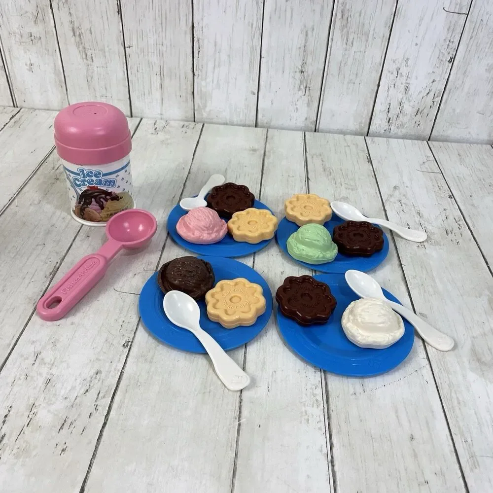 Vintage Fisher Price Fun with Food Ice Cream & Cookies Set Plates Spoons 1987